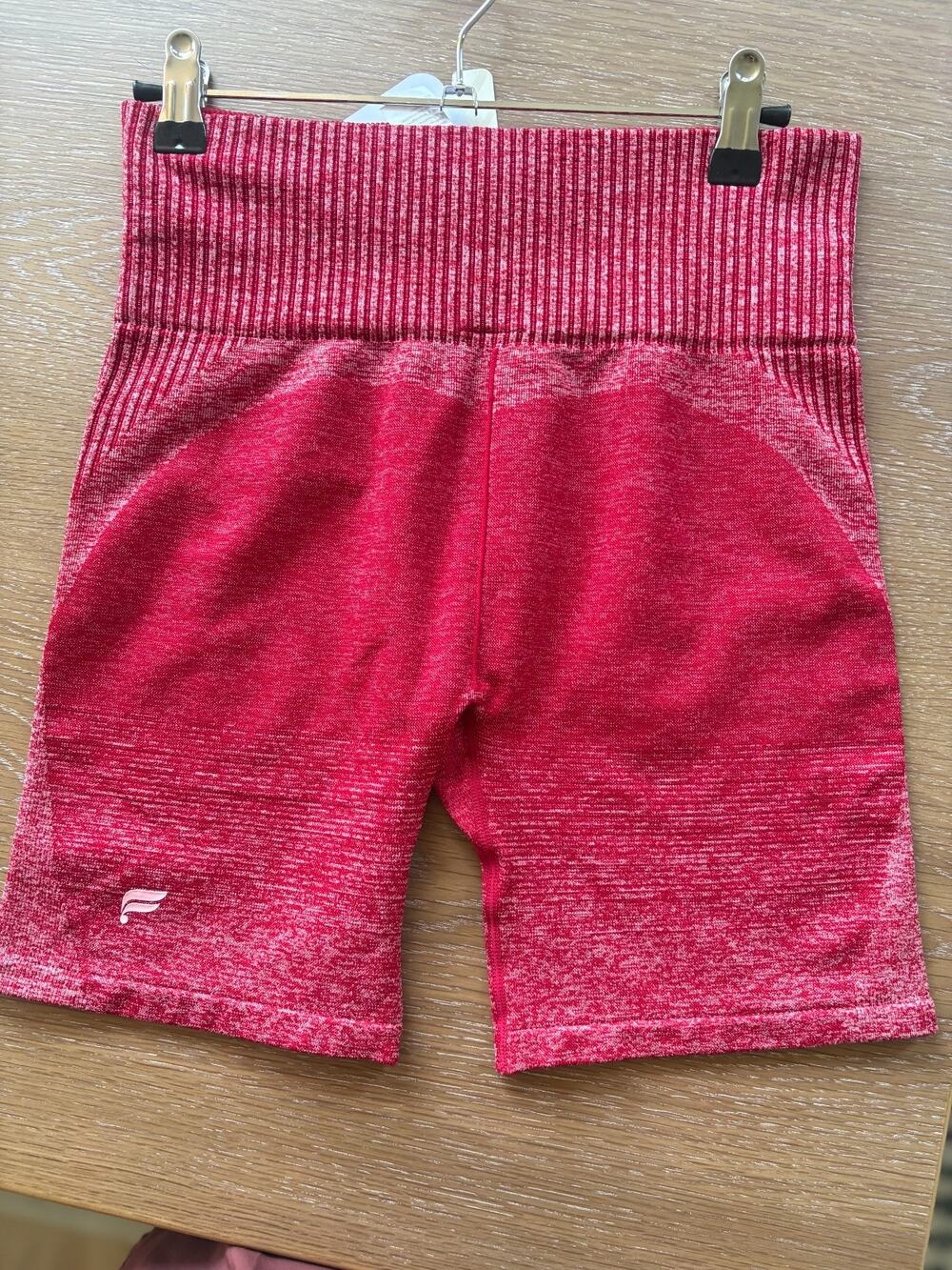 Fabletics High Waisted Seamless Rib Shorts Red Heathered Biker Gym S 2-6 NEW
